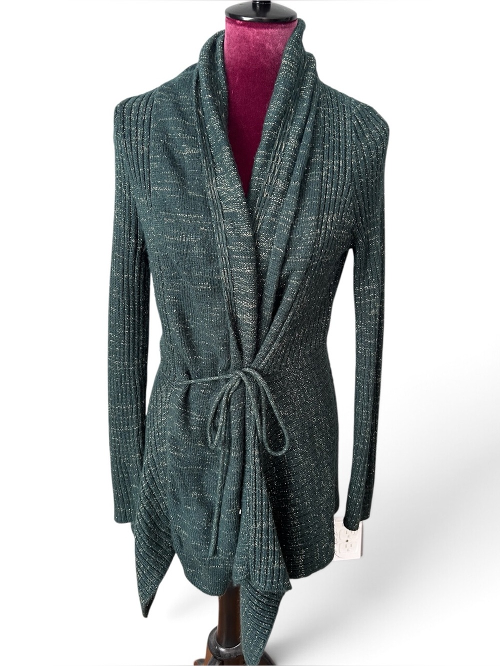 Romeo & Juliet Couture Green & Gold Shawl Collar Sweater Size Large